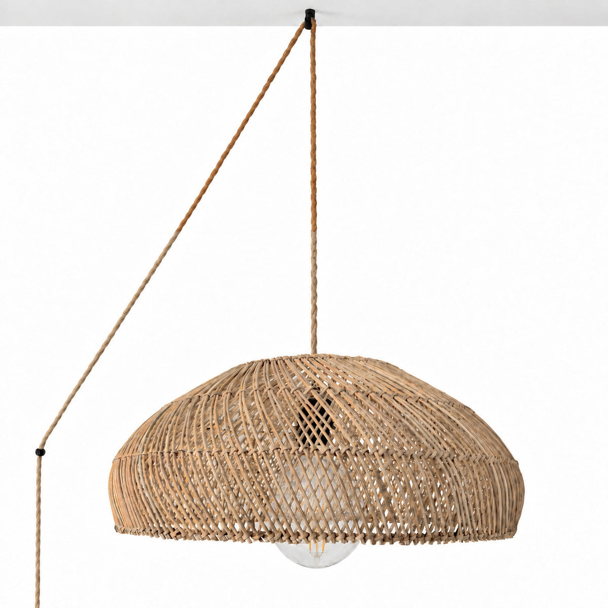 Lámpara colgante de ratán "TULIA" con interruptor y enchufe - E27 - Ø50 cm (1)