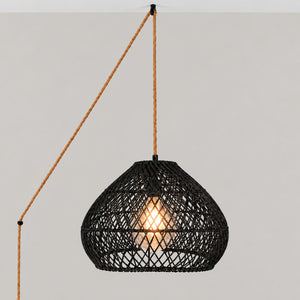 Lámpara colgante de ratán negro "SAORI" con interruptor y enchufe - E27 - Ø40 cm