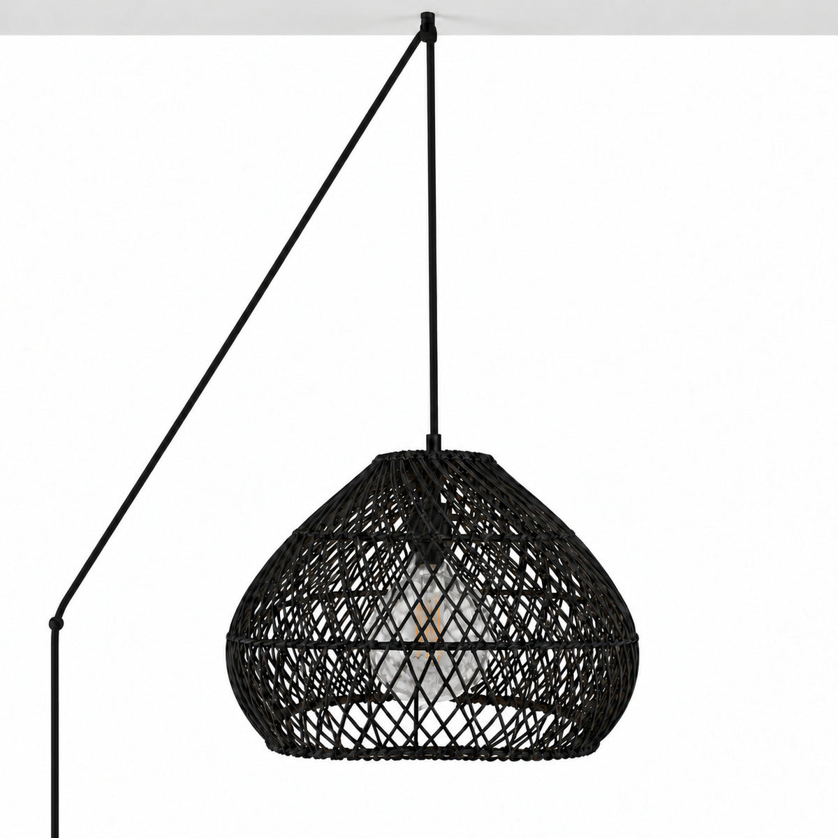 Lámpara colgante de ratán negro "SAORI" con interruptor y enchufe - E27 - Ø40 cm (17)