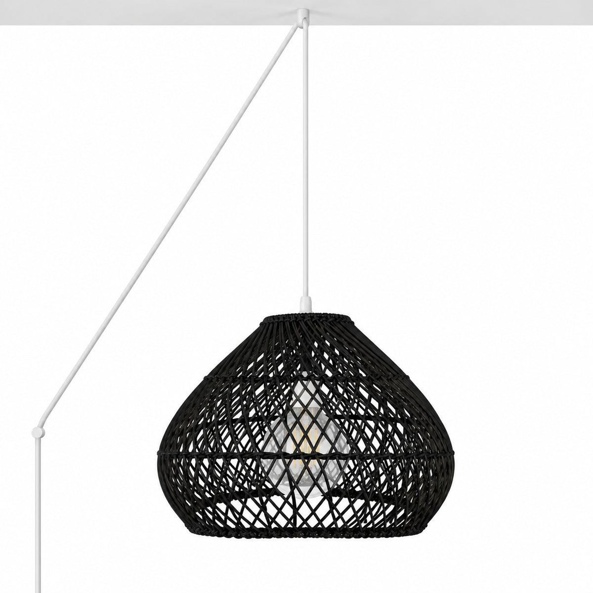 Lámpara colgante de ratán negro "SAORI" con interruptor y enchufe - E27 - Ø40 cm (9)
