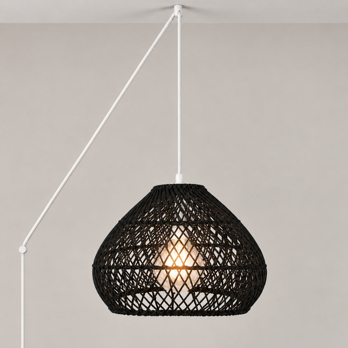 Lámpara colgante de ratán negro "SAORI" con interruptor y enchufe - E27 - Ø40 cm (8)