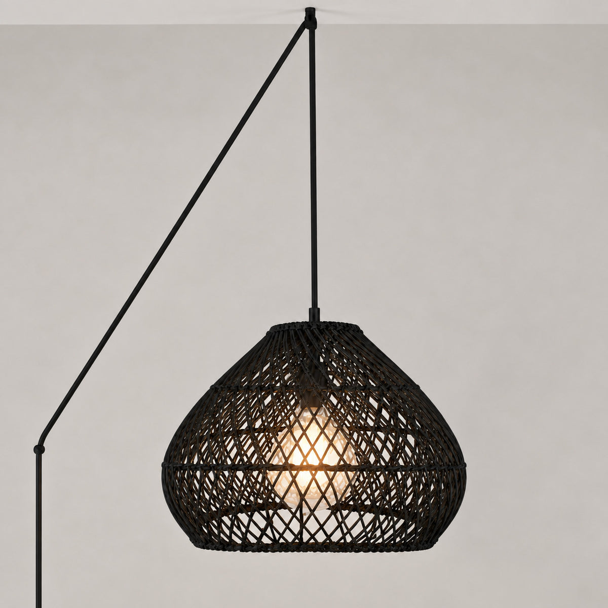 Lámpara colgante de ratán negro "SAORI" con interruptor y enchufe - E27 - Ø40 cm (16)