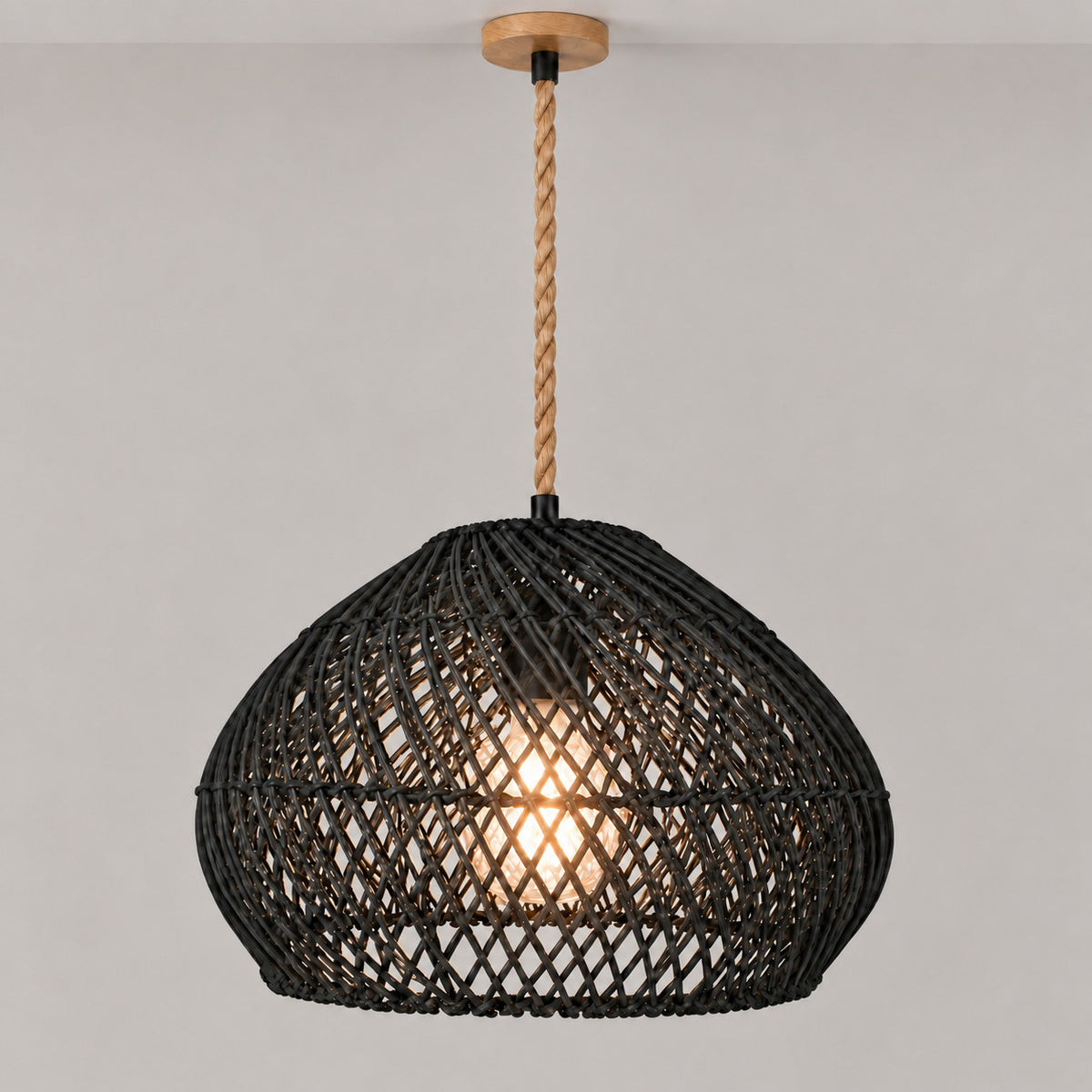 Lámpara colgante de ratán negro "SAORI" - E27 - Ø40 cm (16)