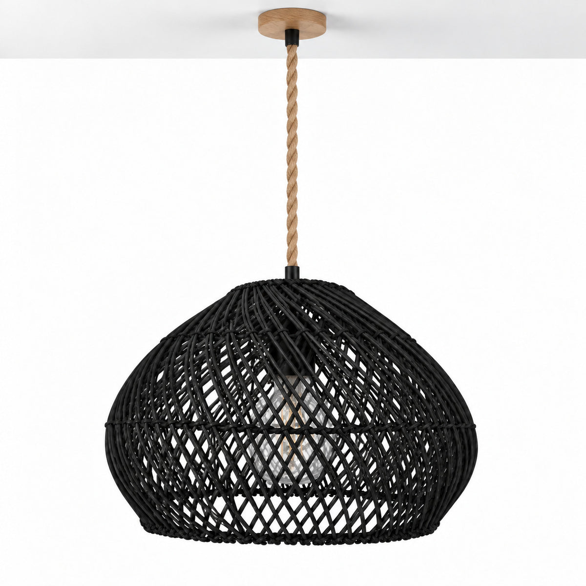 Lámpara colgante de ratán negro "SAORI" - E27 - Ø40 cm (17)