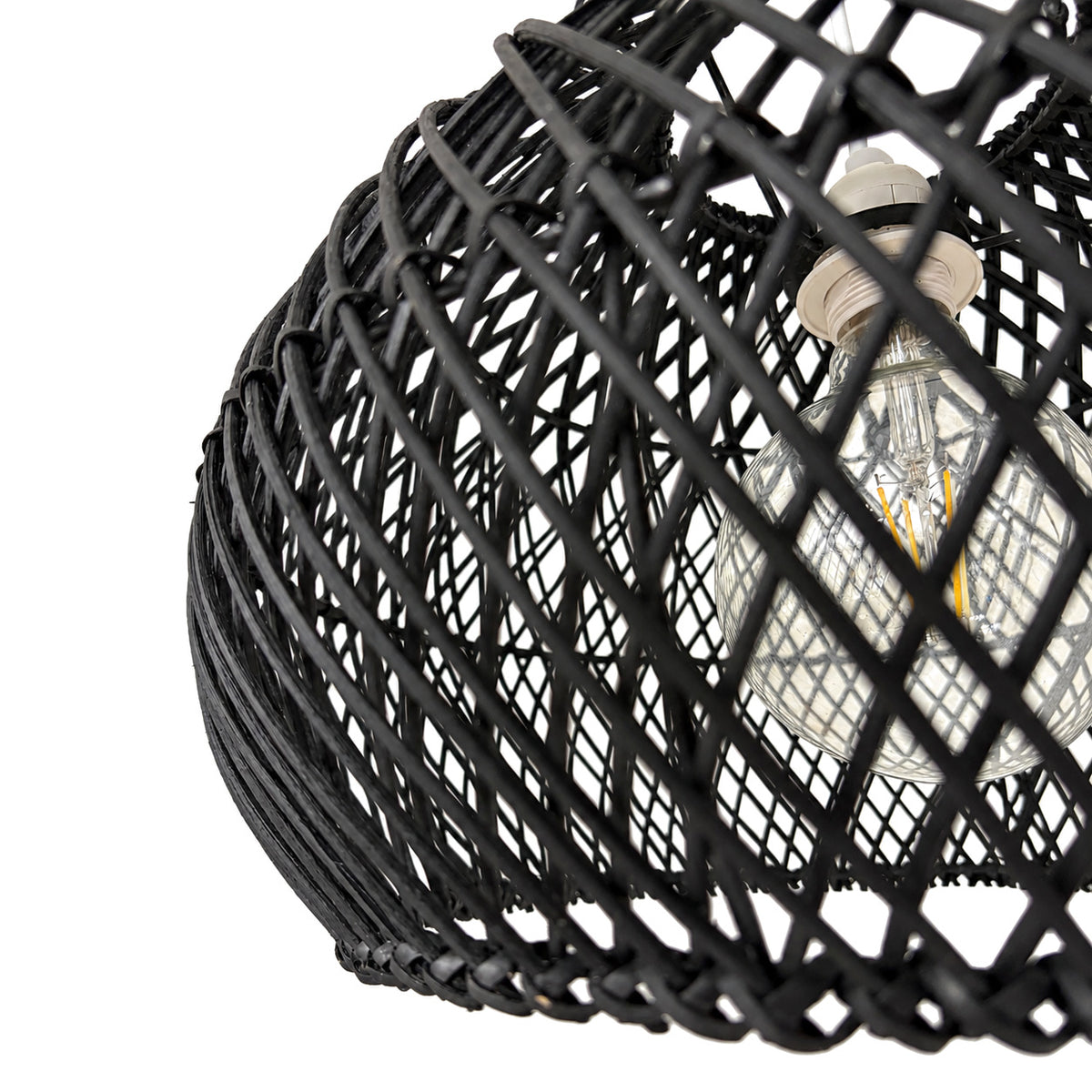 Lámpara colgante de ratán negro "SAORI" con interruptor y enchufe - E27 - Ø40 cm (13)
