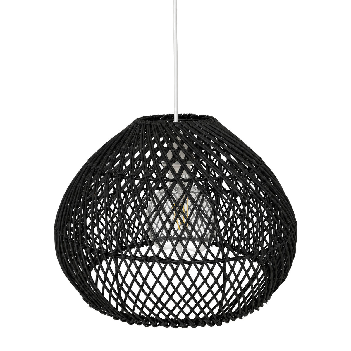 Lámpara colgante de ratán negro "SAORI" con interruptor y enchufe - E27 - Ø40 cm (14)