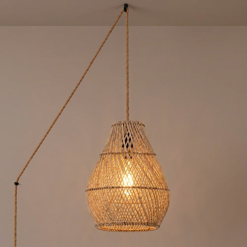 Suspension en rotin « PIRUM » avec interrupteur et douille - E27 - Ø25 cm