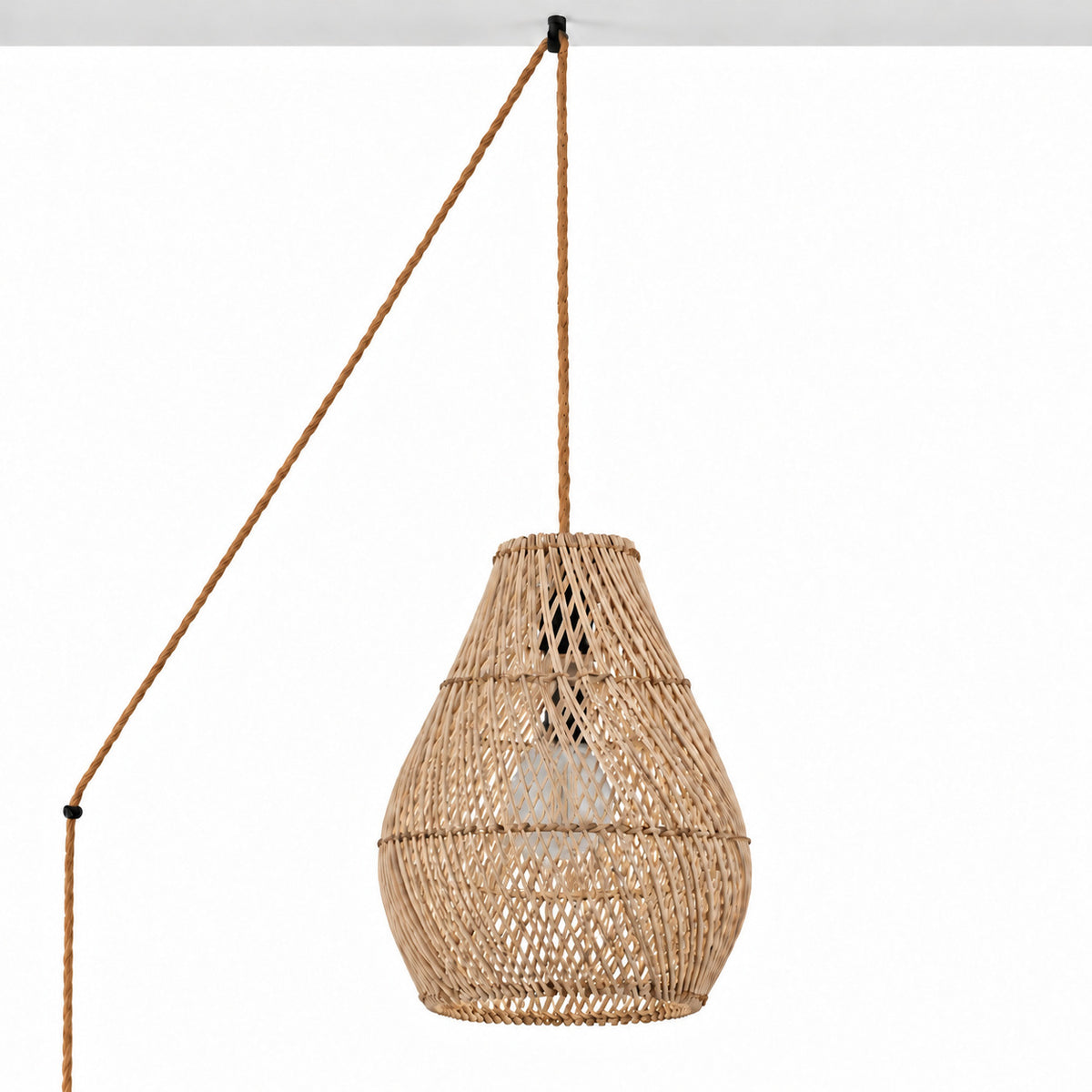Lámpara colgante de ratán "PIRUM" con interruptor y enchufe - E27 - Ø25 cm (1)