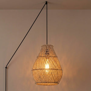 Lámpara colgante de ratán "PIRUM" con interruptor y enchufe - E27 - Ø25 cm (8)