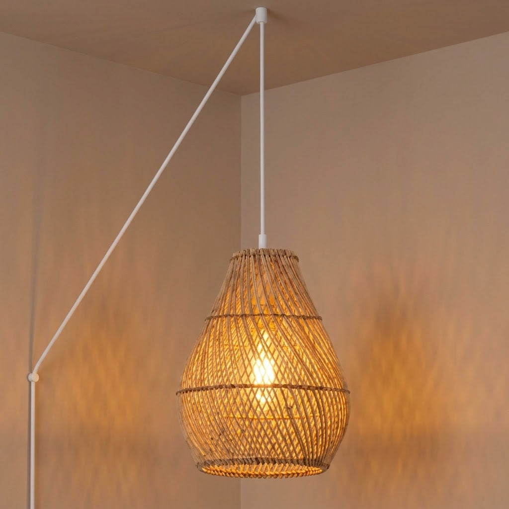 Lámpara colgante de ratán "PIRUM" con interruptor y enchufe - E27 - Ø25 cm (16)