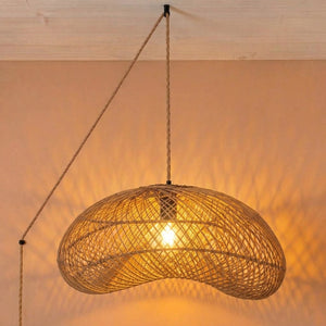 Lámpara colgante de ratán "DUNE" con interruptor y enchufe - E27 - Ø55 cm