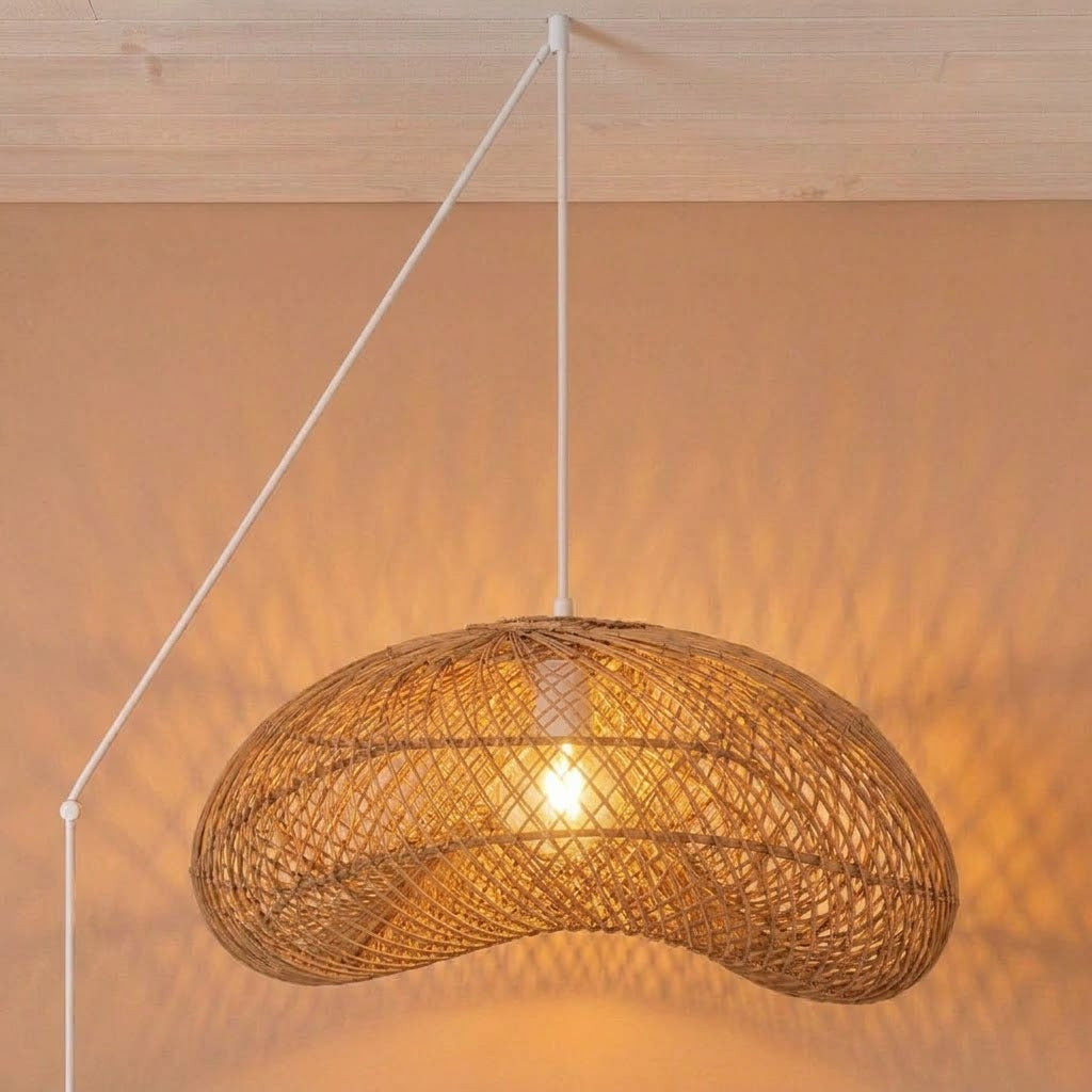 Lámpara colgante de ratán "DUNE" con interruptor y enchufe - E27 - Ø55 cm (20)