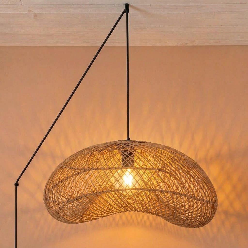 Lámpara colgante de ratán "DUNE" con interruptor y enchufe - E27 - Ø55 cm (10)