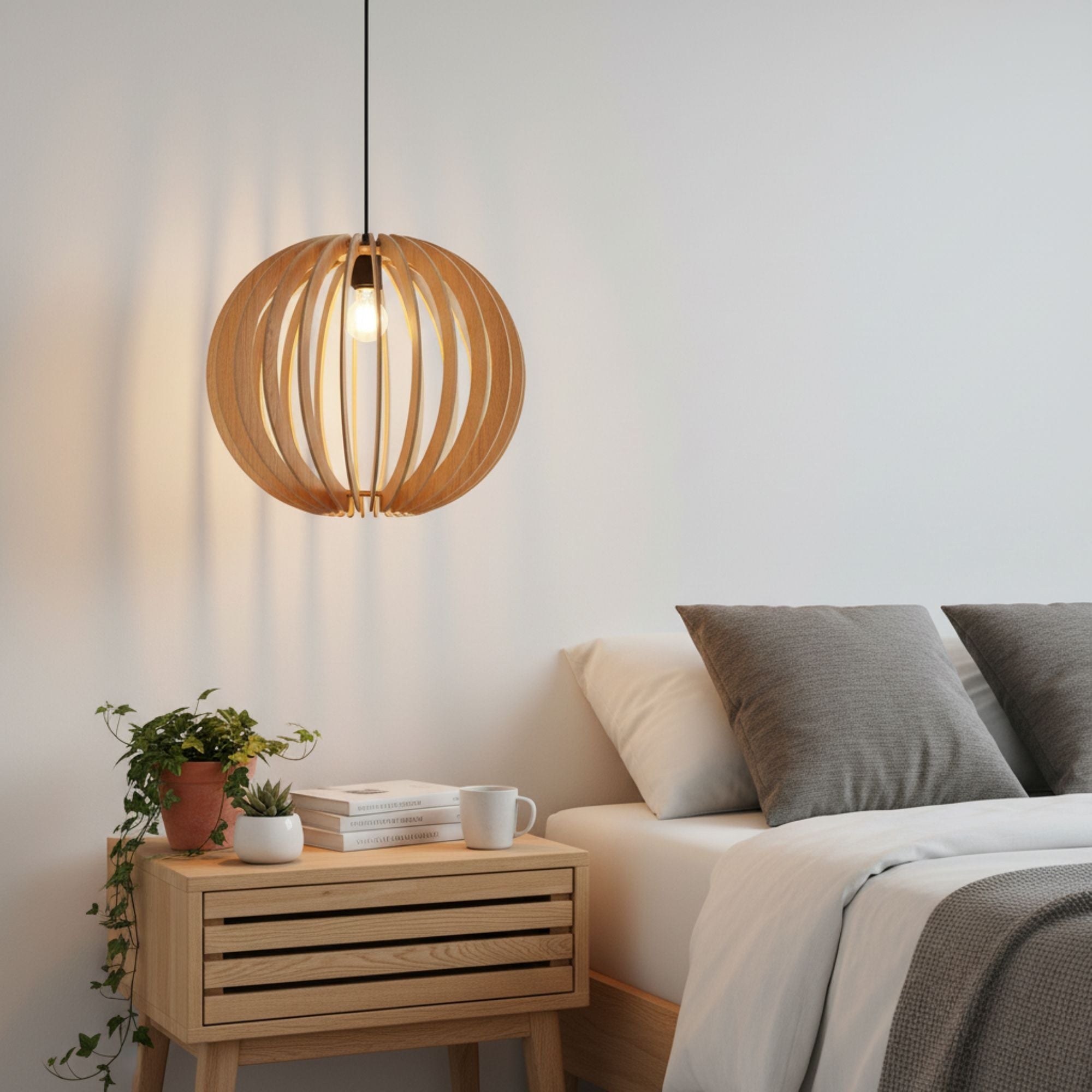 Lámpara colgante madera "BURMA" - Ø 45cm - E27 (5)