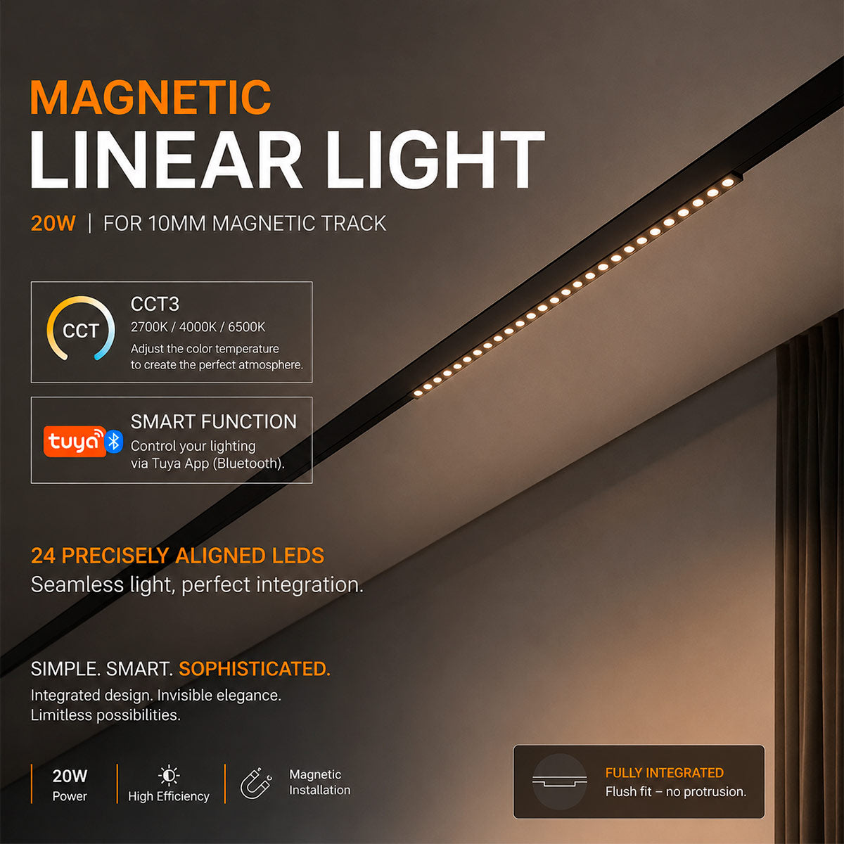 Luminaria lineal para carril magnético - 20W - 24º - 10mm - CCT + SMART - UGR18 (4)