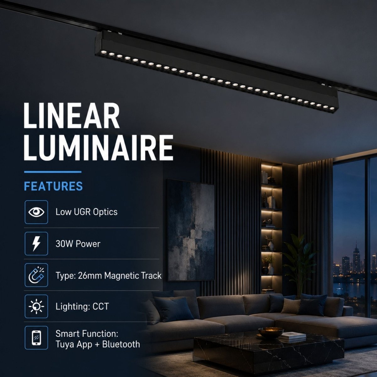Luminaria lineal para carril magnético - 30W - 26mm - CCT + SMART - UGR18 - 48V | Iluminación | Barcelona Led