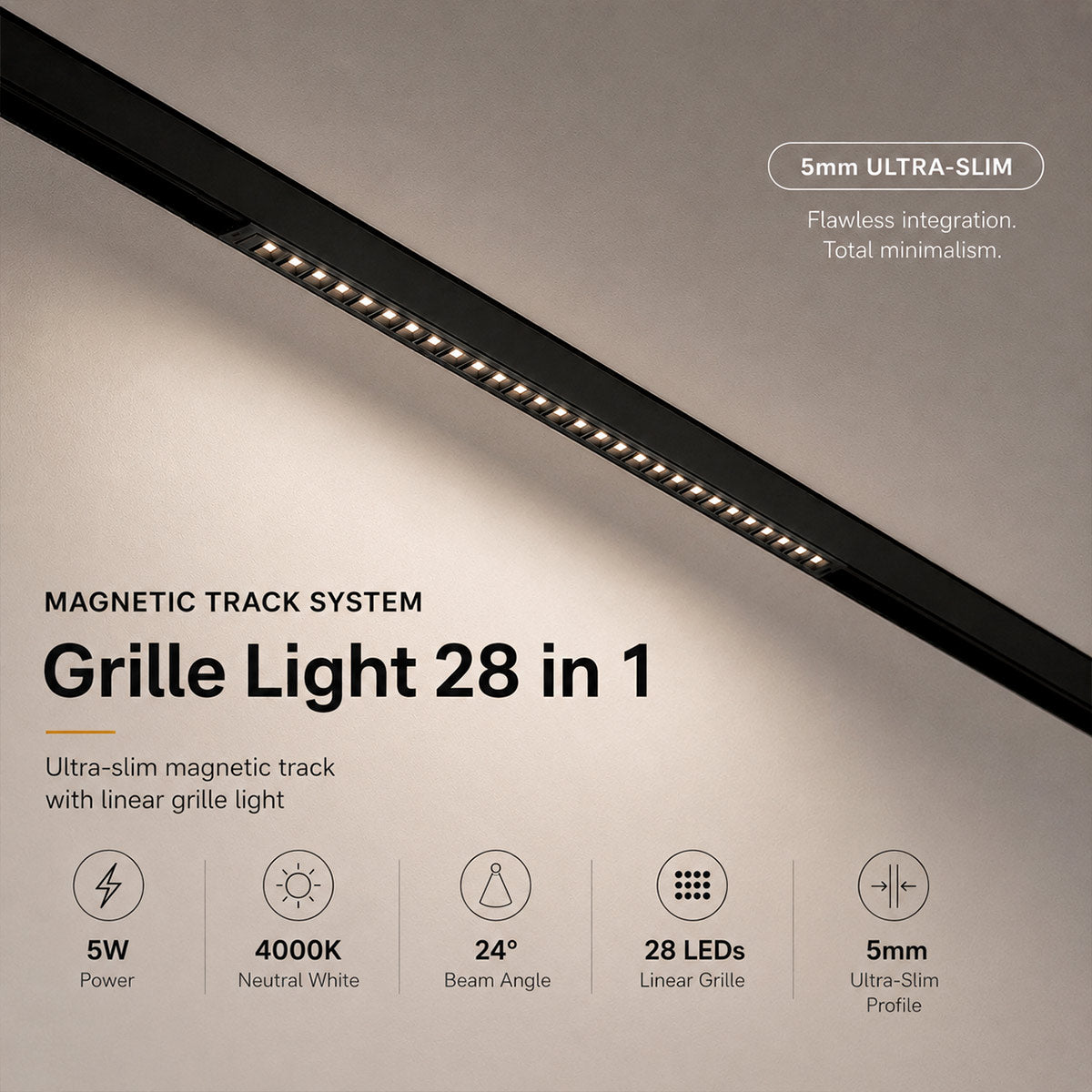Luminaria lineal para carril magnético - 5W - 24º - 5mm - UGR18 - 24V (2)