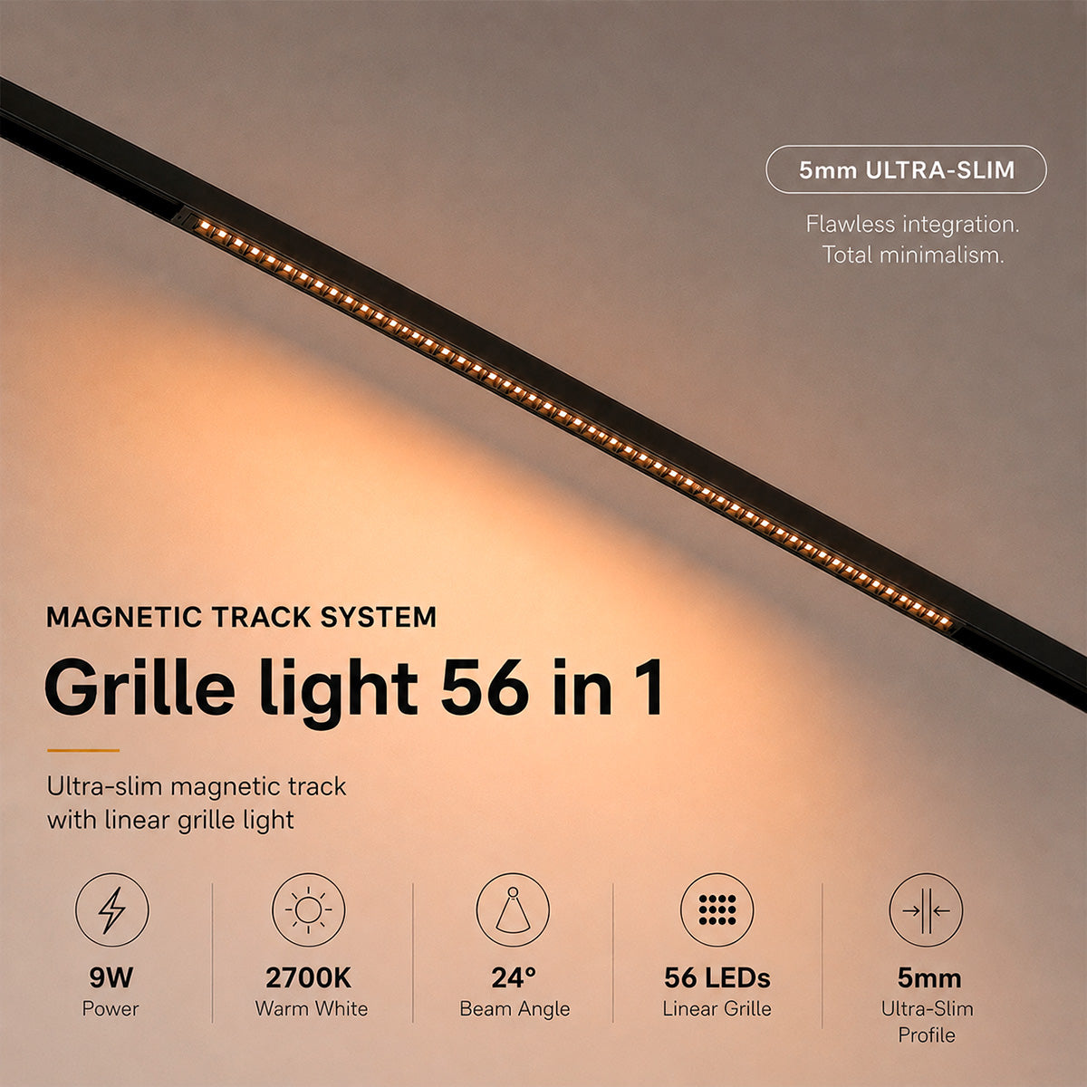 Luminaria lineal para carril magnético - 9W - 24º - 5mm - UGR18 - 24V (2)