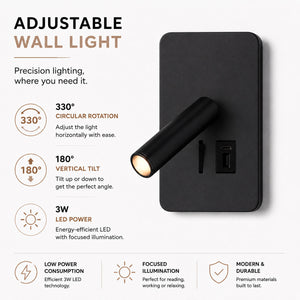 Aplique de pared "ALIX" - 3W - 2600K - USB+USB-C - Instalación superficie (30)