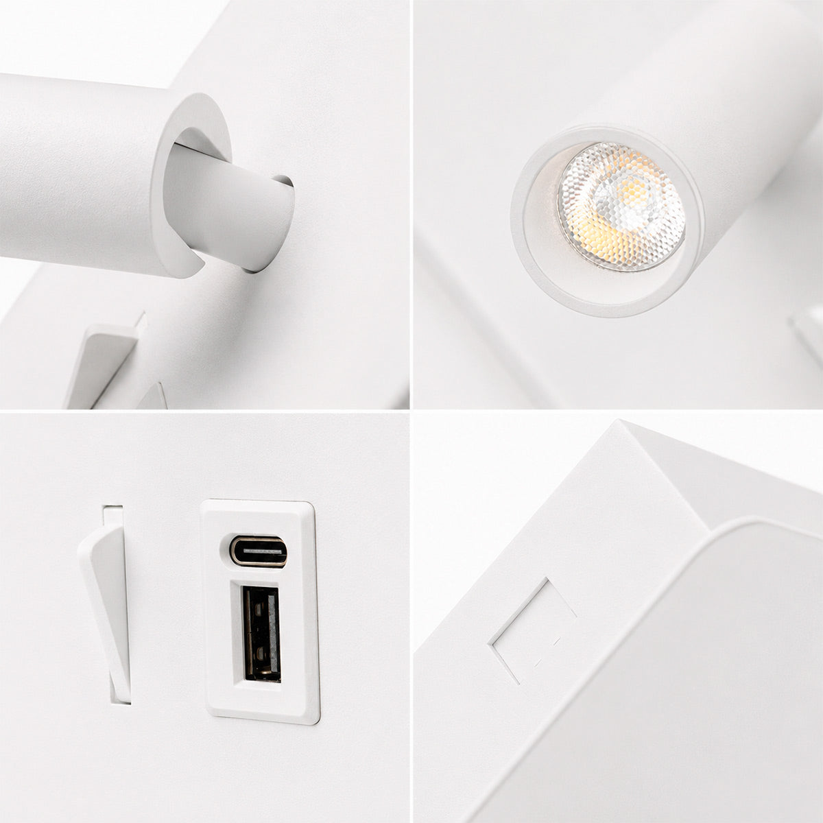 Aplique de pared "NORU" - 3W - 2600K - USB+USB-C - Empotrable (5)