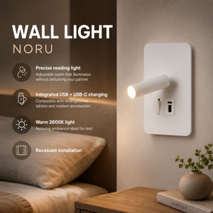 Aplique de pared "NORU" - 3W - 2600K - USB+USB-C - Empotrable (6)