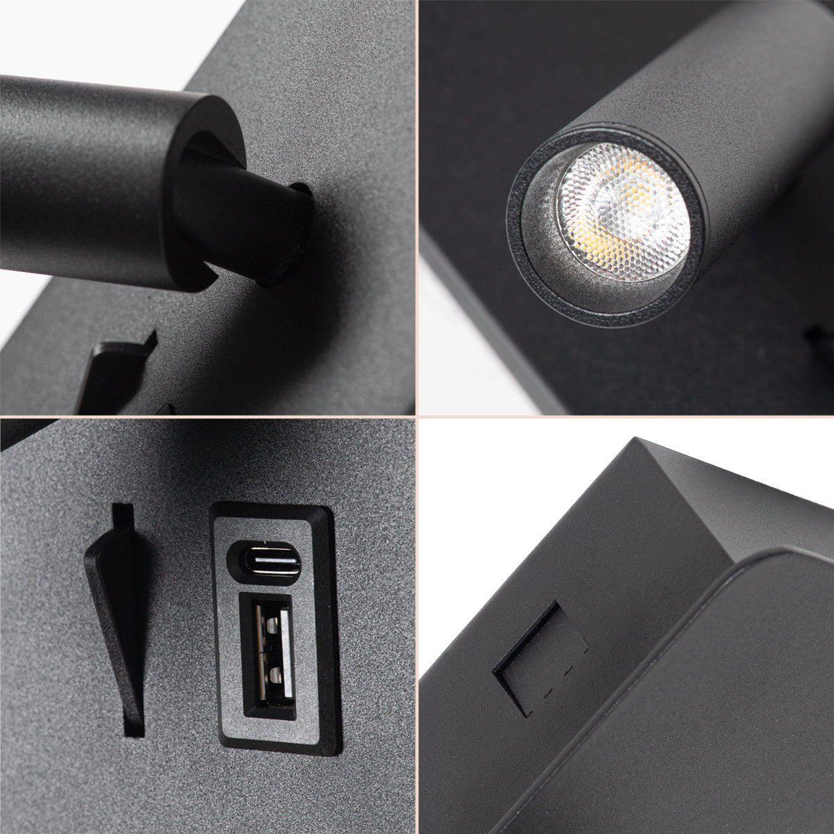 Aplique de pared "NORU" - 3W - 2600K - USB+USB-C - Empotrable (22)