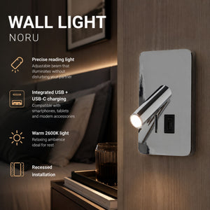 Aplique de pared "NORU" - 3W - 2600K - USB+USB-C - Empotrable (38)