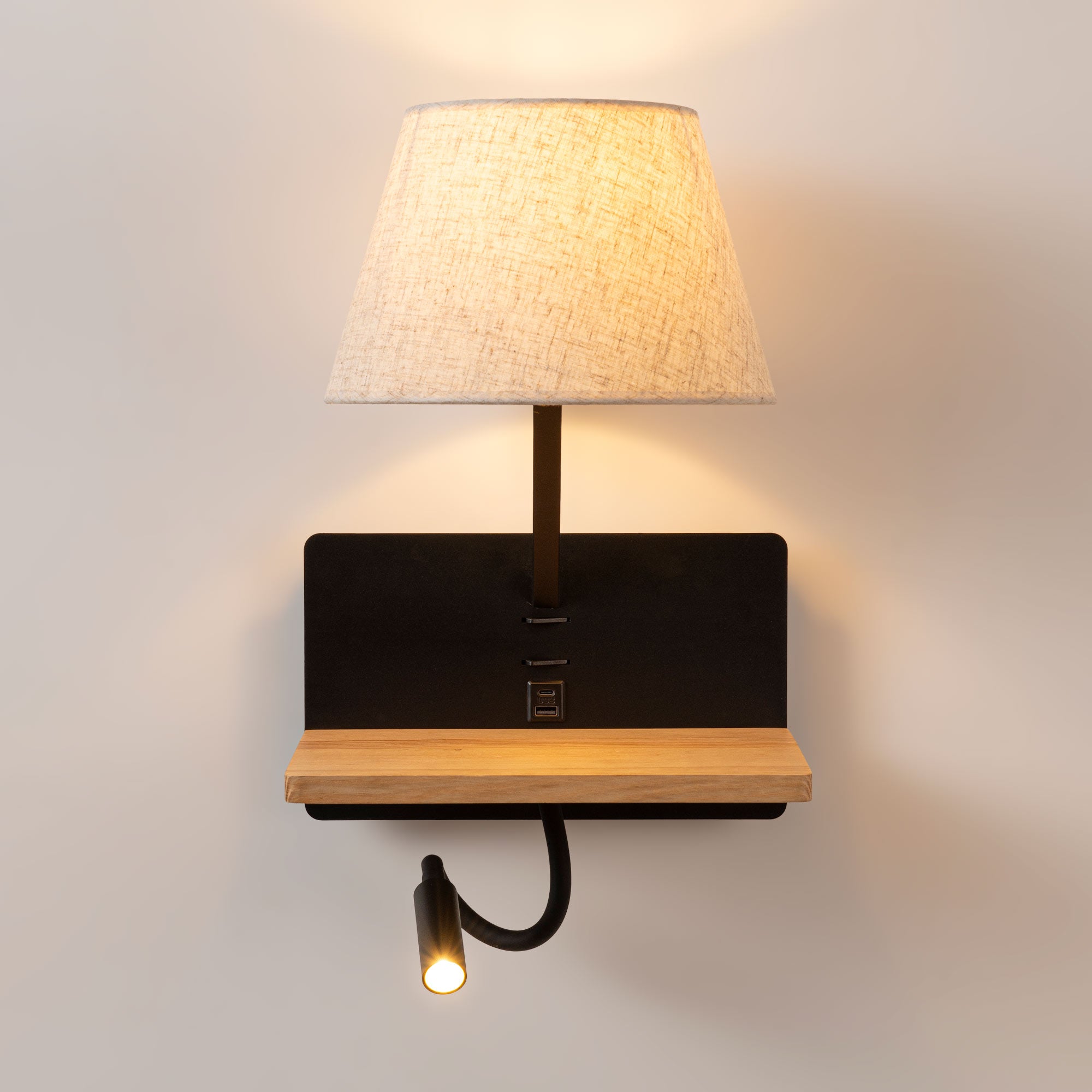 Aplique de pared para lectura "Artin USB + USBC" - Con foco LED orientable y puerto USB + USBC  - E27 + 3W (5)