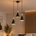 Metal and wood triple pendant light - 