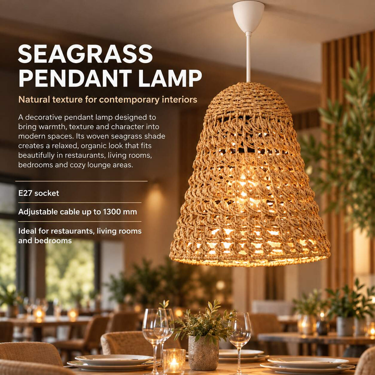 Lámpara colgante en seagrass "CAMPANULA" - E27 - Ø40 cm (3)