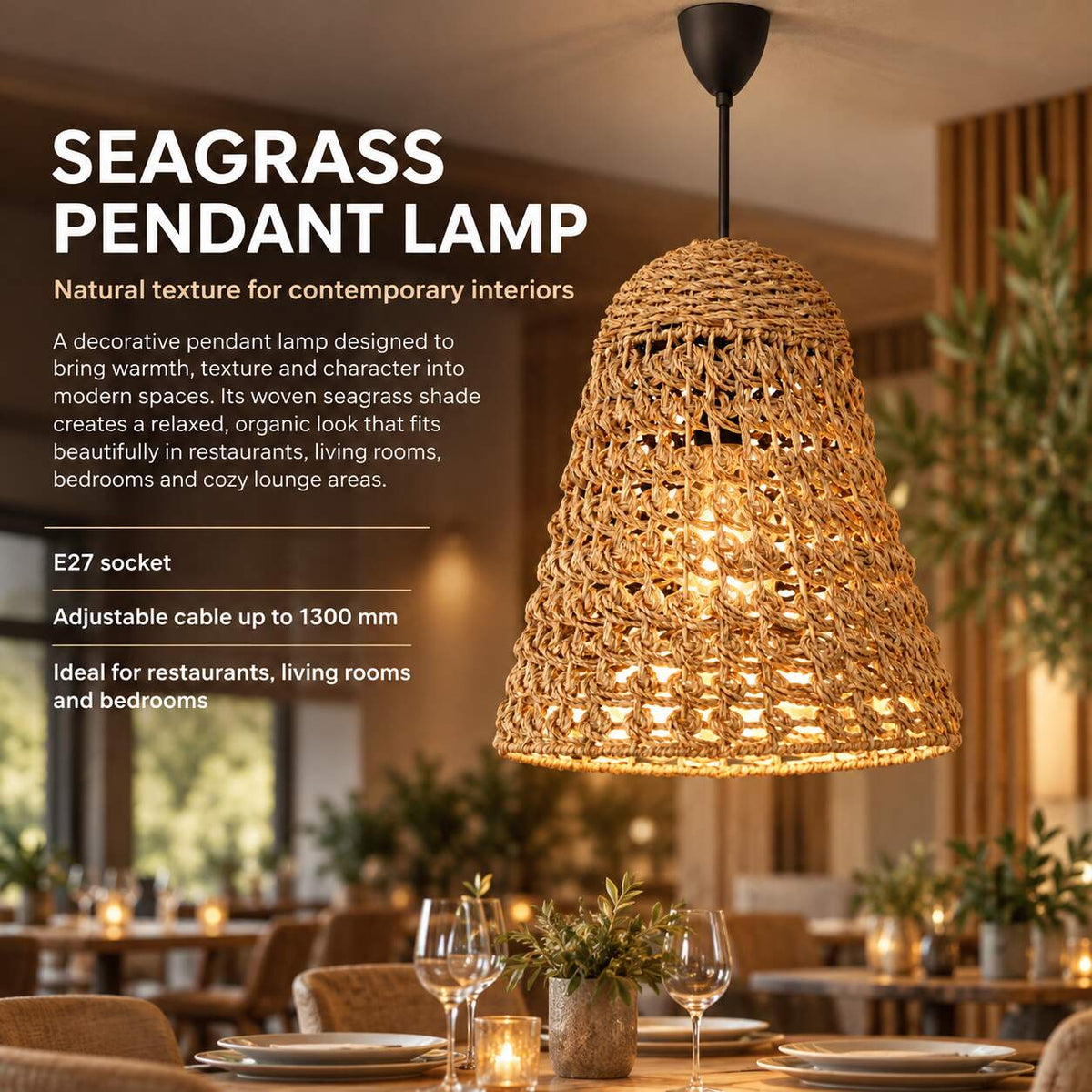 Lámpara colgante en seagrass "CAMPANULA" - E27 - Ø40 cm (15)