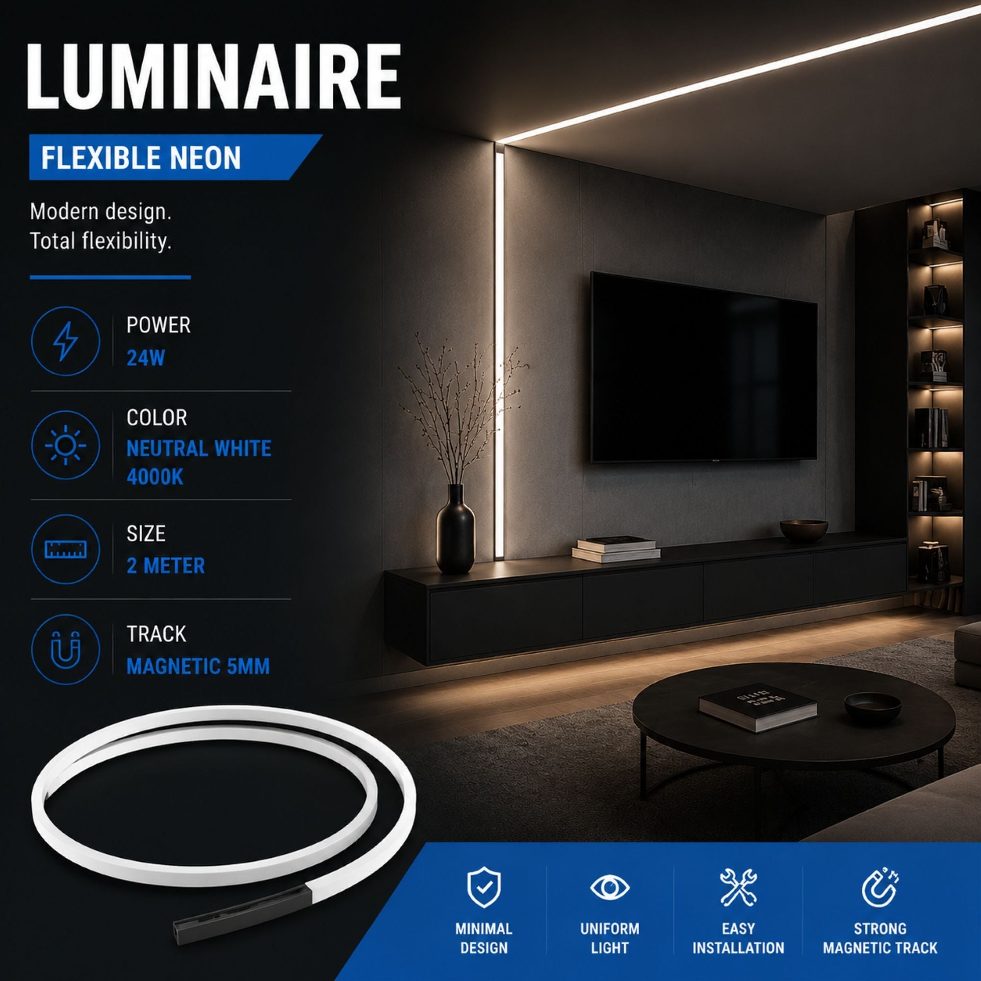 Neon LED flexible para carril magnético - 5mm - 24W - 24V - 2 metros (14)