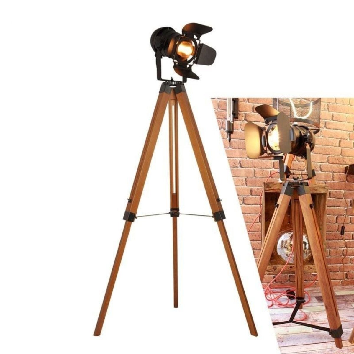 Lámpara de pie vintage con trípode "CINEMA" 139cm - Barcelona Led-Decoración
