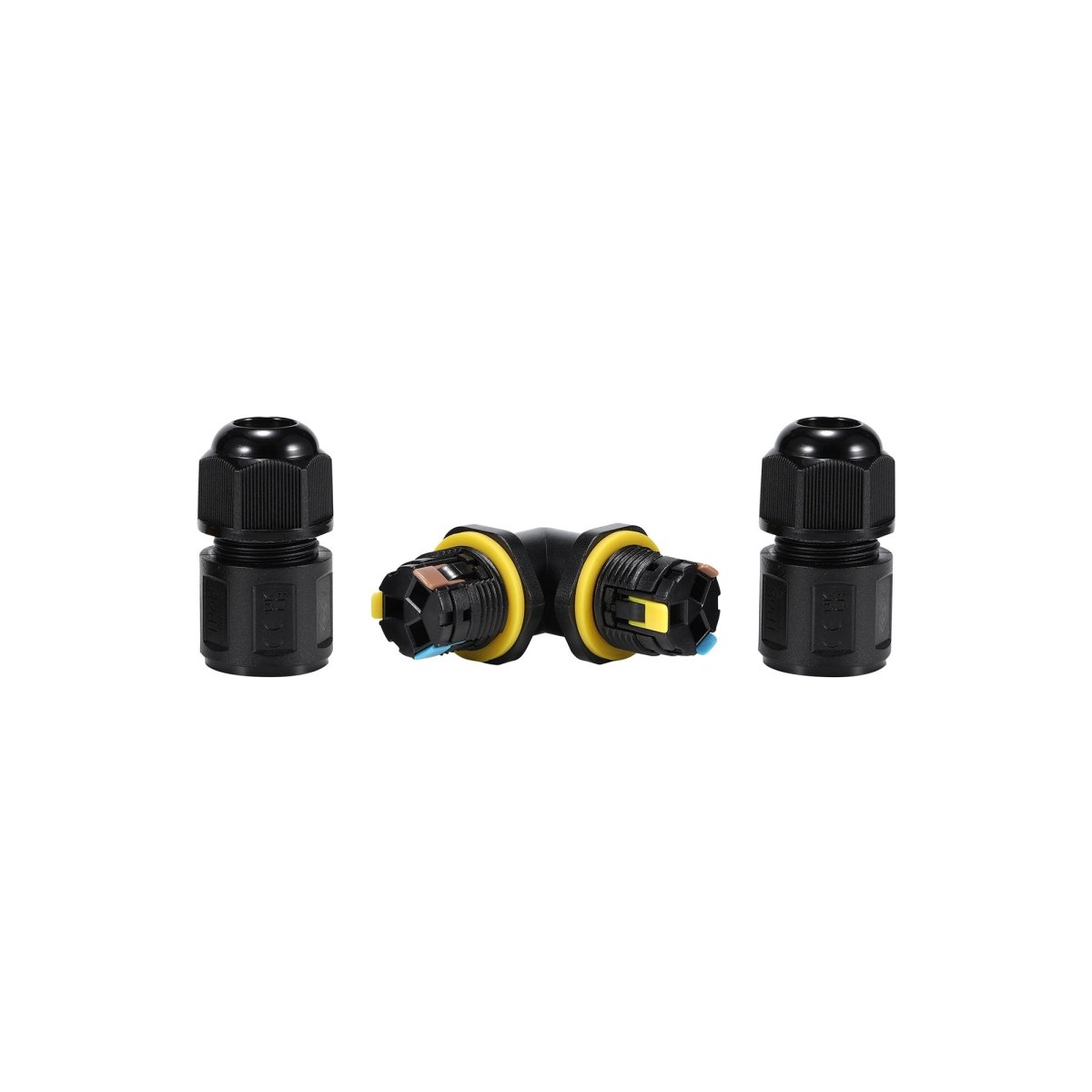 Conector impermeable en L - 3P - IP68 - 0,5-2,5mm² - 24A - T105 - Barcelona Led-Material eléctrico