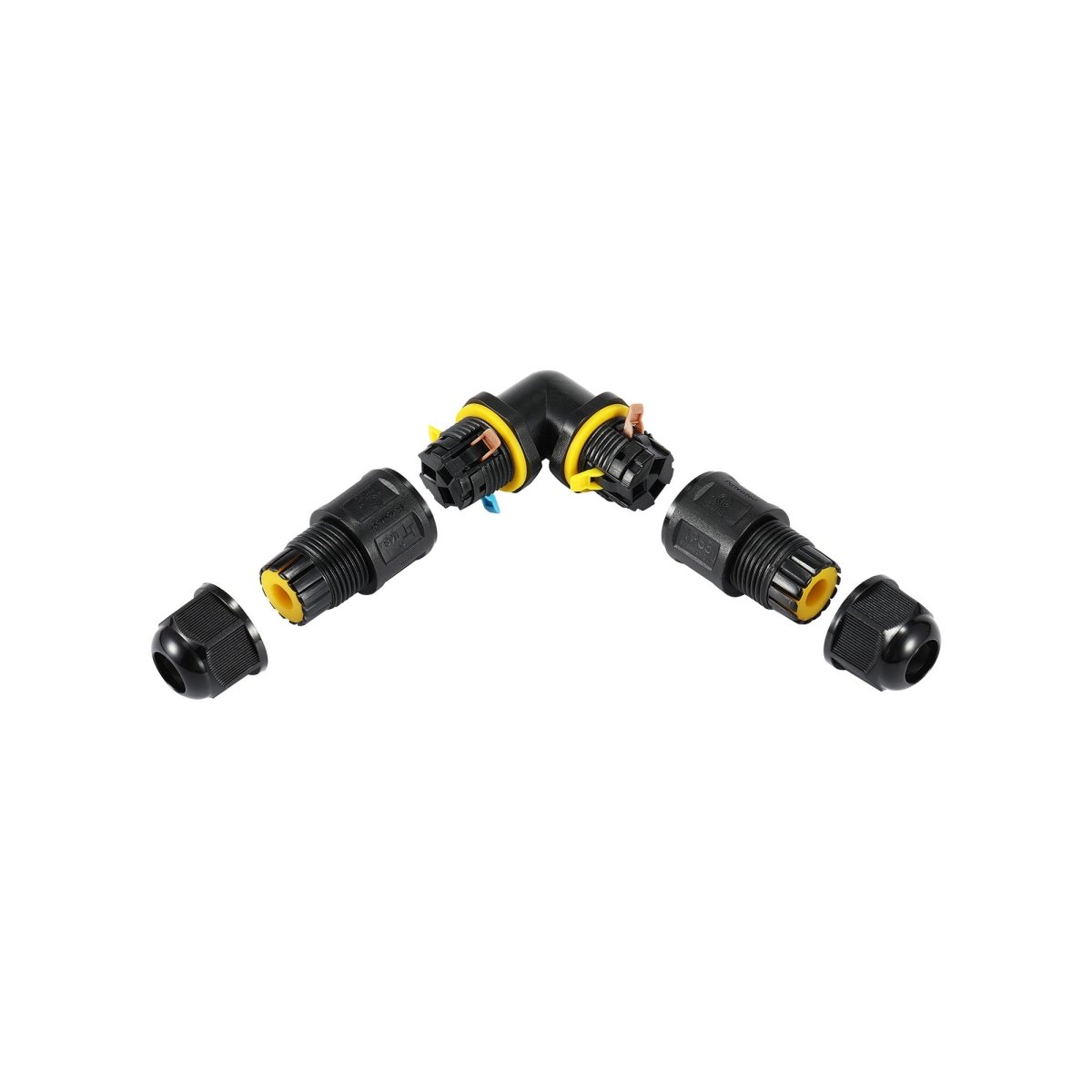 Conector impermeable en L - 3P - IP68 - 0,5-2,5mm² - 24A - T105 - Barcelona Led-Material eléctrico