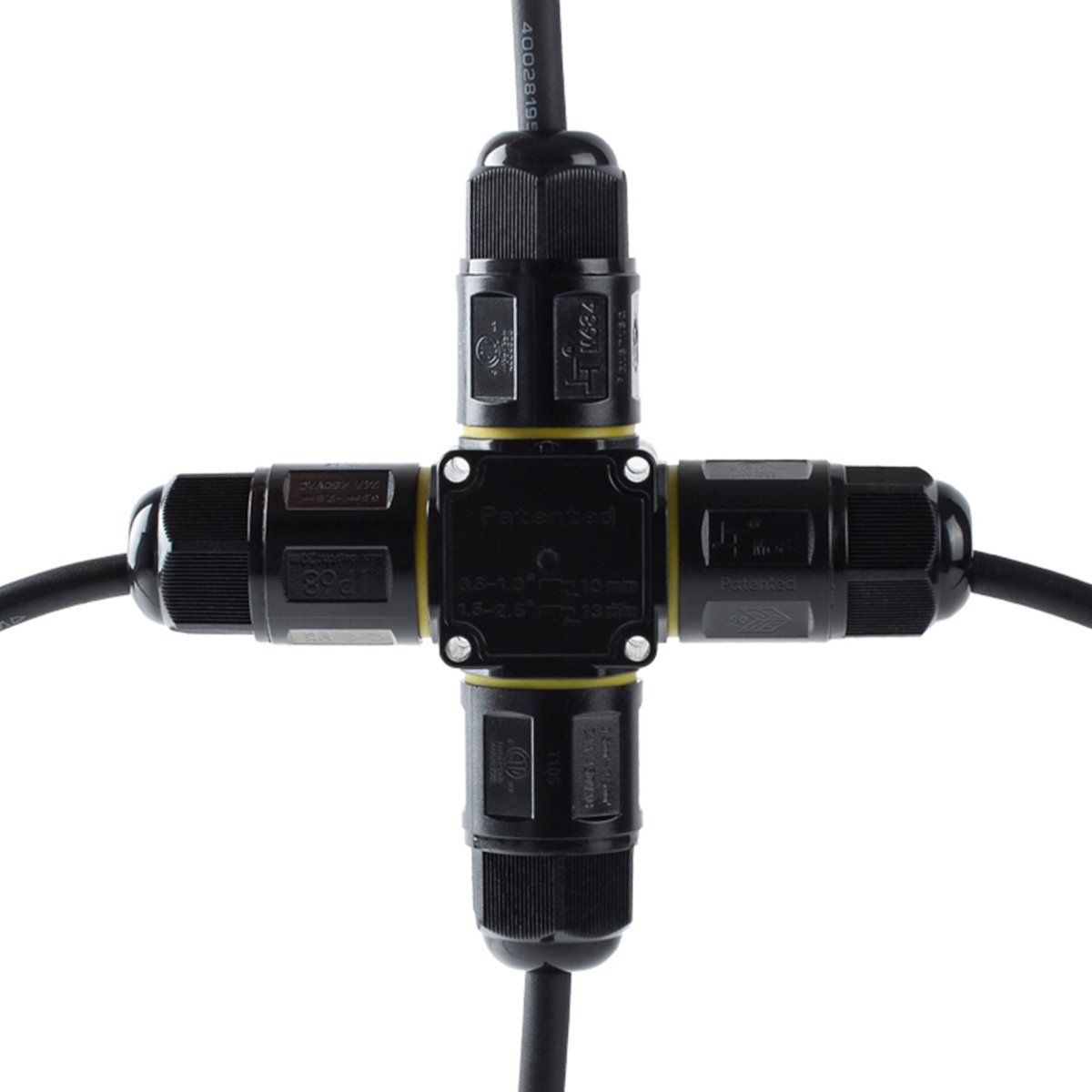 Conector impermeable en X - 3P - IP68 - 0,5-2,5mm² - 24A - T105 - Barcelona Led-Material eléctrico