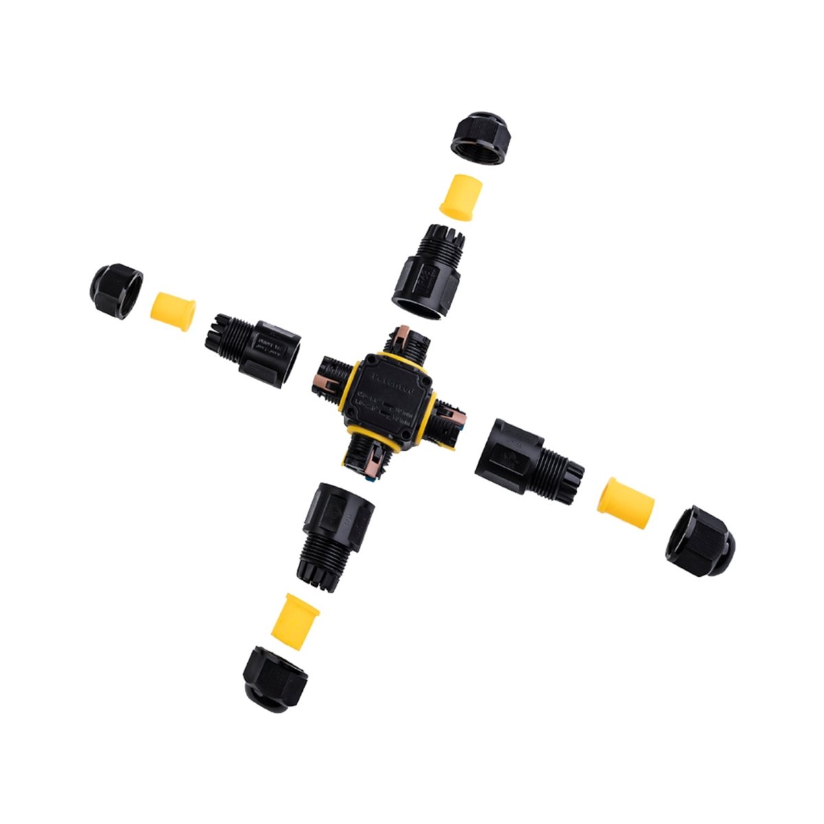 Conector impermeable en X - 3P - IP68 - 0,5-2,5mm² - 24A - T105 - Barcelona Led-Material eléctrico