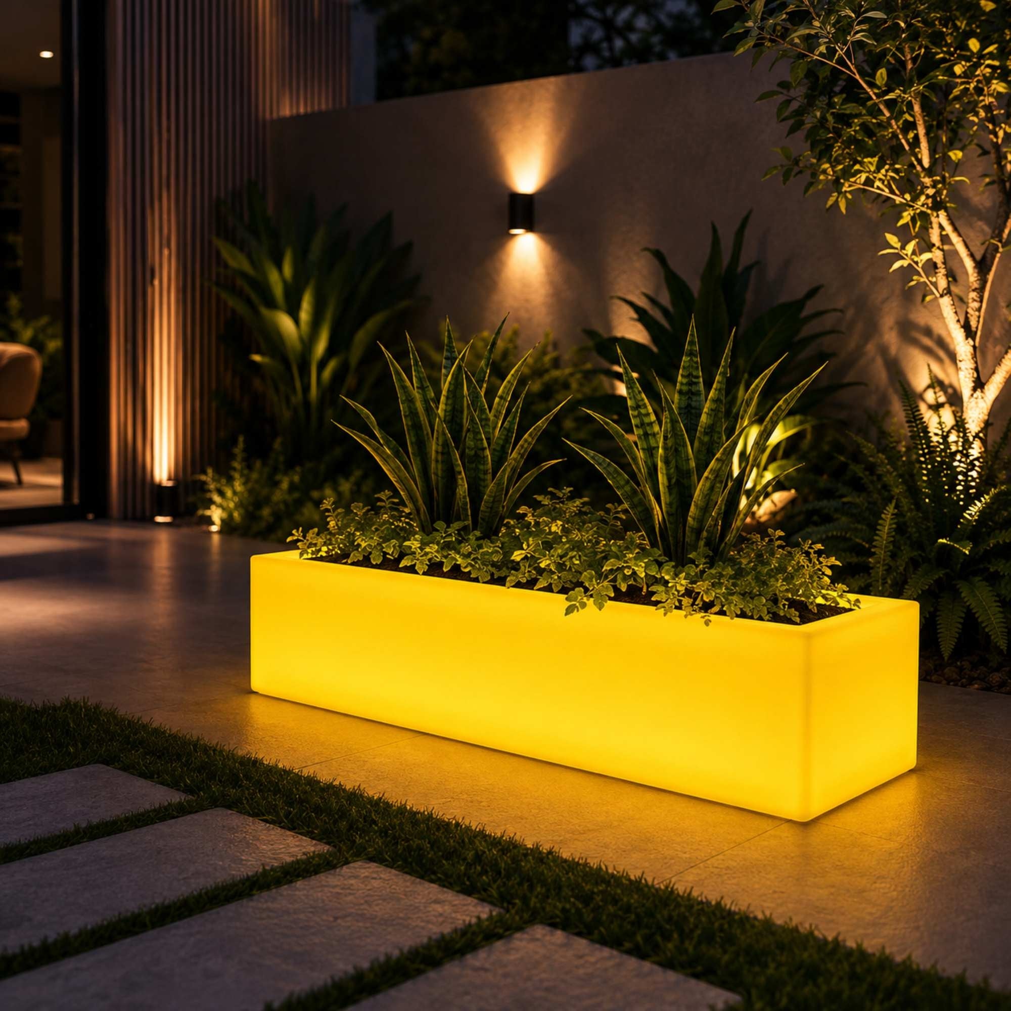 Macetero rectangular LED RGBW - 24W - Recargable - Mando a distancia