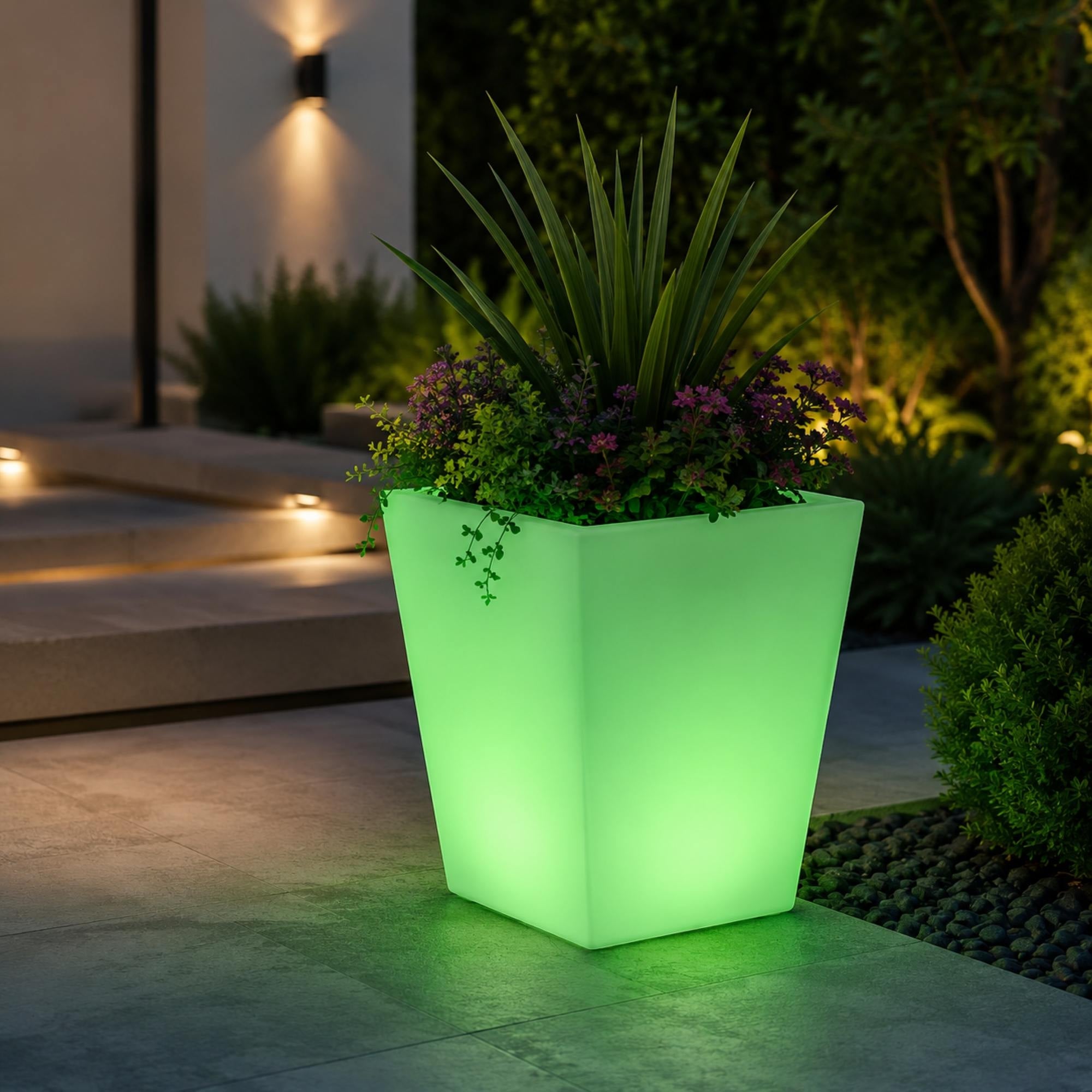 Macetero cuadrado LED RGBW - 12W - Recargable - Mando a distancia