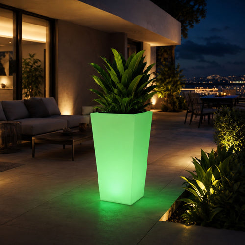 Kwadratowa Donica LED RGBW - 24W - Ładowany - Zdalne sterowanie