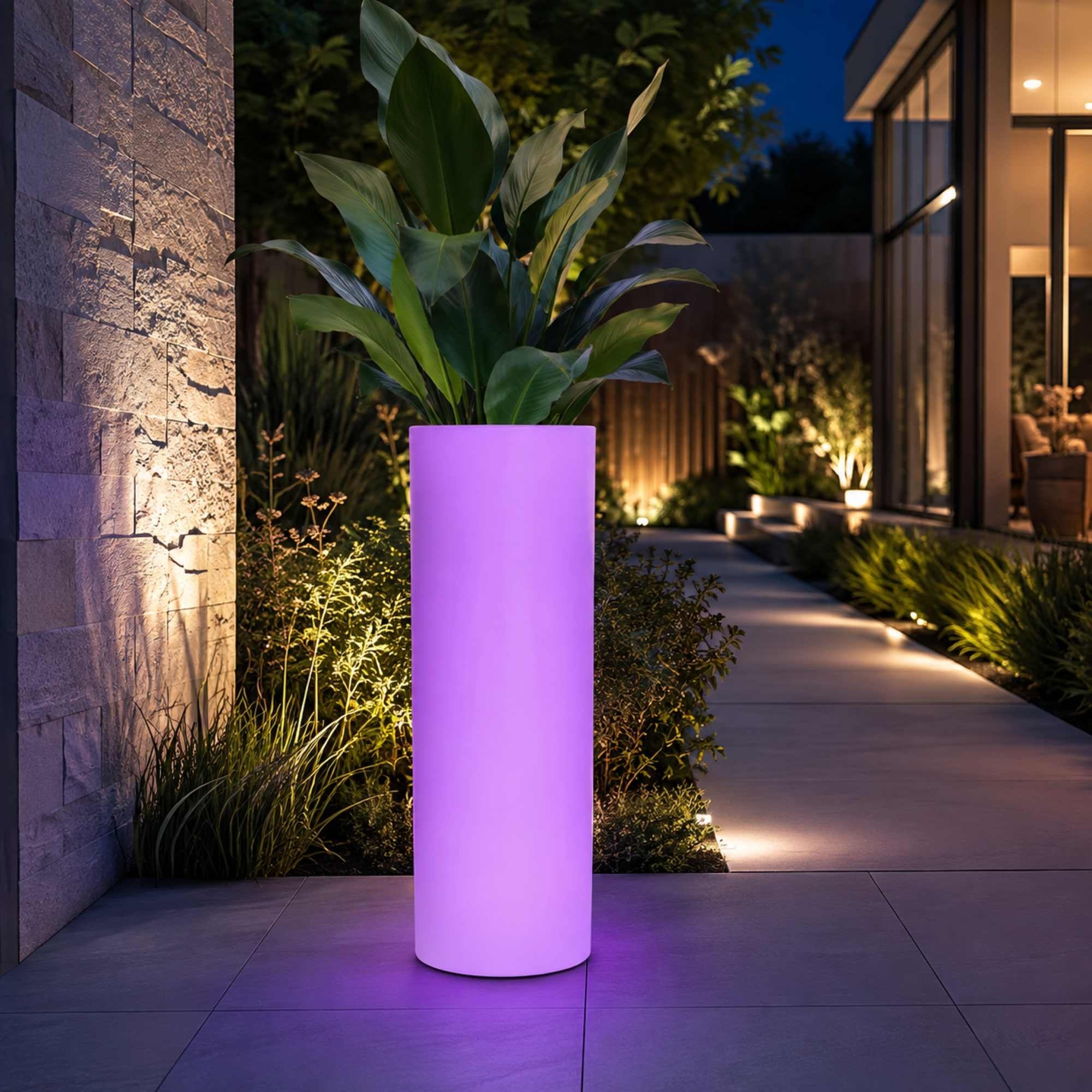 Macetero cilíndrico LED RGBW - 7W - 115 x Ø 40cm - Recargable