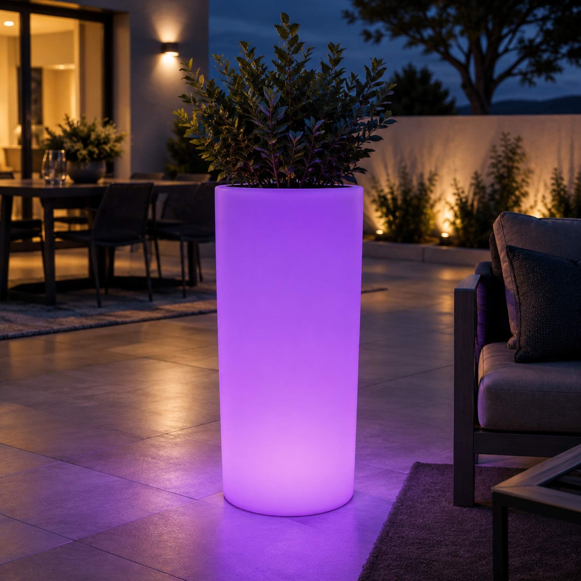 Macetero cilíndrico LED RGBW - 5W - 80 x Ø 40cm - Recargable