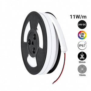 Neón LED flexible 24V DC - 10x18mm - 10 metros - Kit completo - 11W/m - IP67 - Curvatura lateral