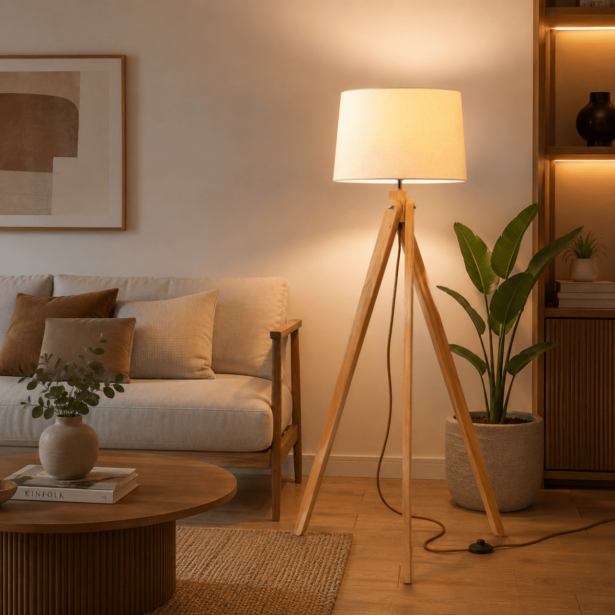 Lámpara de pie "NASHUA" madera - Barcelona Led-Decoración