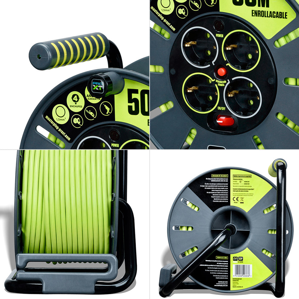 Enrollacables Pro-XT - 4 tomas - Cable alta visibilidad 3x1,5mm2 - 50m - IP20 (3)
