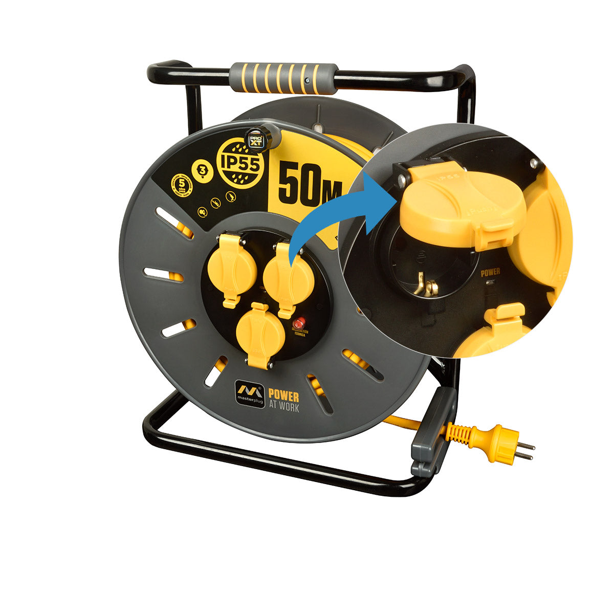 Cable Ip55 Pro-XT Cable Reel - 3 Outlets - High Visibility Cable 3x1.5mm² - 50m ...