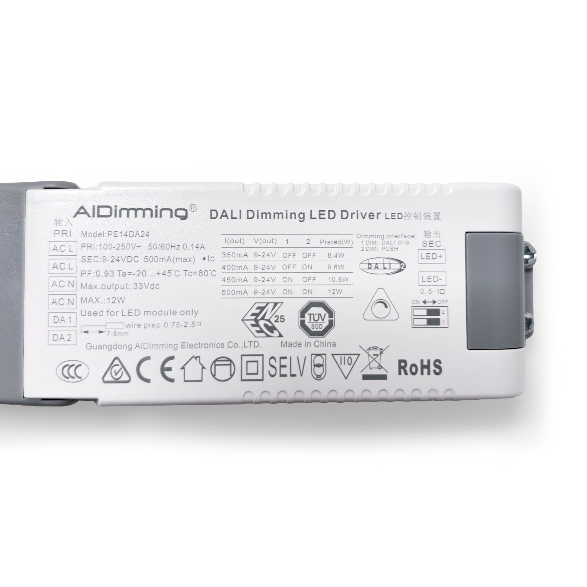 Driver LED DALI 9-24V regulable - Corriente ajustable 350/400/450/500mA (2)