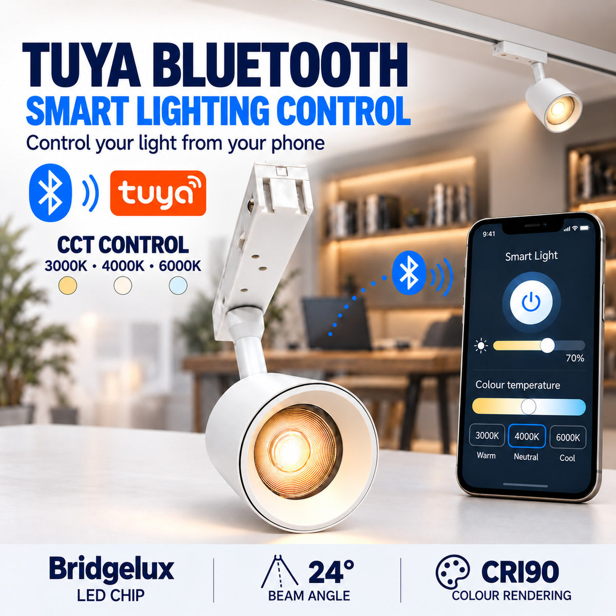 Foco LED para carril magnético 48V - 12W - TUYA bluetooth - Bridgelux - 24º - CRI90 (2)