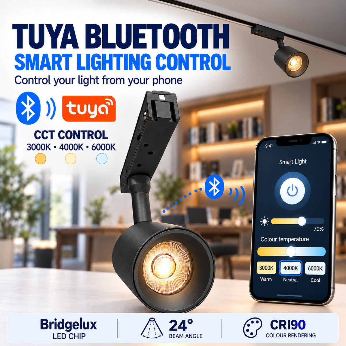 Foco LED para carril magnético 48V - 12W - TUYA bluetooth - Bridgelux - 24º - CRI90 (11)