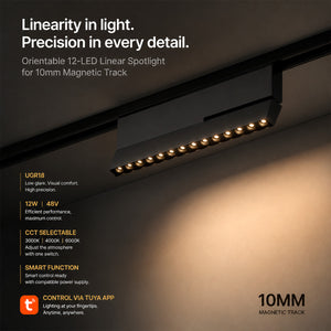 Foco lineal orientable para carril magnético - 12W - 10mm - CCT + SMART - UGR18 - 48V (2)